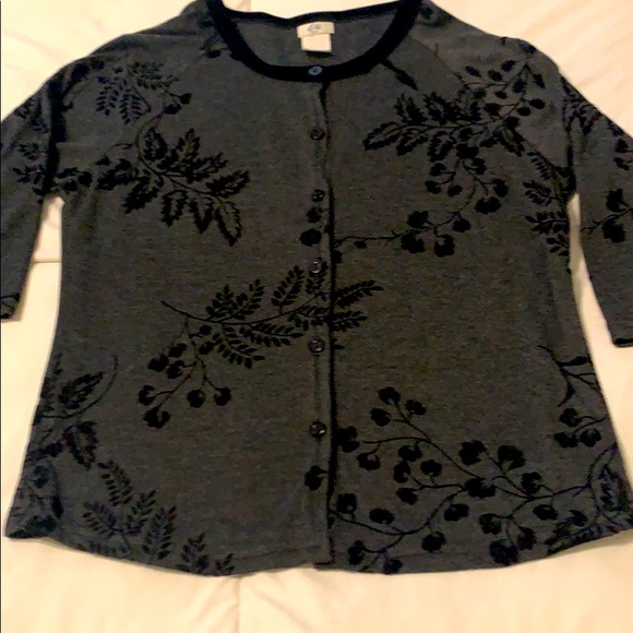Pretty Button Down Sweater w Velvet Neckline - Picture 1 of 4